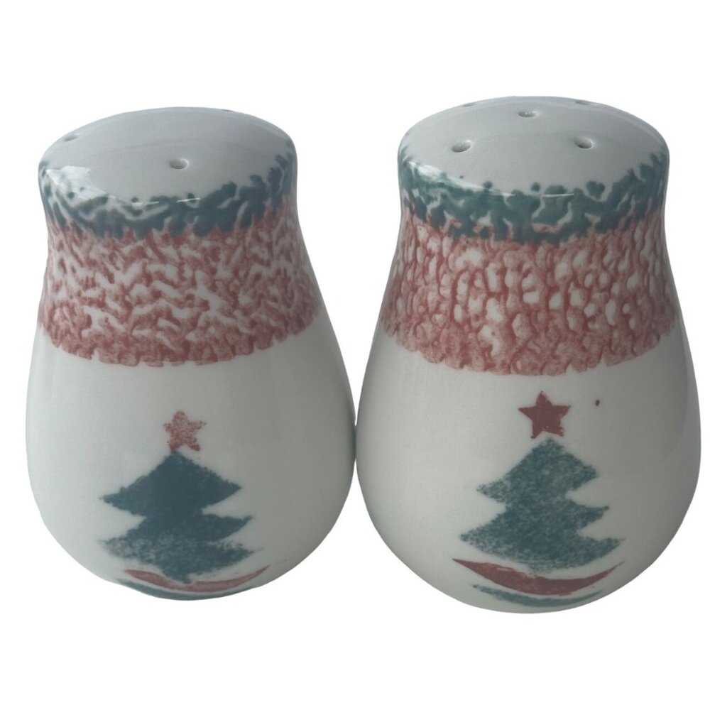 Gibson Housewares Christmas Tree Salt & Pepper Shakers Ceramic 3.5" Tall